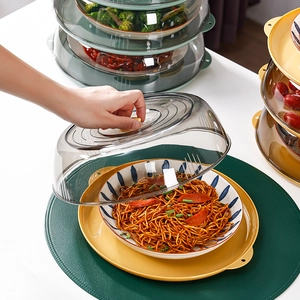 Multi-layer transparent thermal food cover with handles for dining table food protection