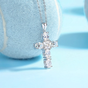 925 silver cross necklace for women featuring full cubic zirconia pavé stones