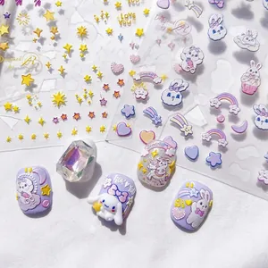 5D Embossed Nail Art Stickers Japanese Cute Cartoon Rabbit Relief Self Adhesive DIY Manicure Decoration Kawaii Design