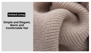 Dettaglio ravvicinato della fodera in maglia spessa di un cappello invernale beige