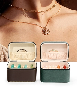 Detail of high-capacity PU leather jewelry boxes with soft lining for rings and bracelets