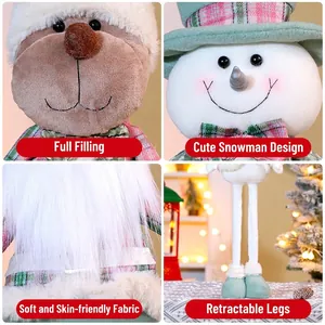 Christmas plush doll with telescopic legs featuring reindeer and snowman holiday designs