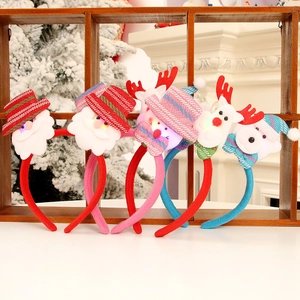 Led Glowing Christmas Headband Plush Santa Snowman Reindeer Holiday Party Headwear Cute Cartoon Costume Decor