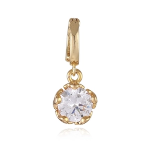 18k gold-plated copper earring with a clear faceted gemstone pendant on a white background