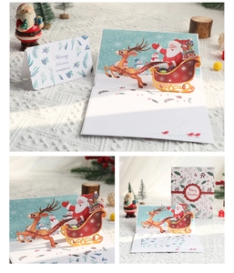 Biglietto di Natale 3D pop-up con la slitta di Babbo Natale e dettaglio Merry Christmas