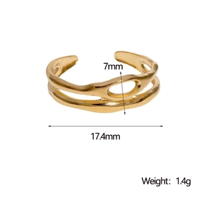 Détails de bague double couche dorée montrant le diamètre 17,4mm et le poids 1,4g
