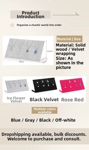 Macro view of velvet necklace display stands with solid wood base and color options