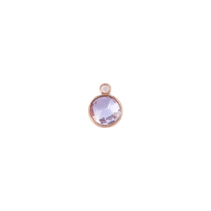 Detailed view of 7mm faceted lavender gemstone pendant with rose gold plated bezel