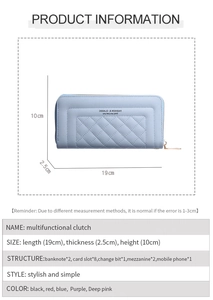 Detailmaße für hellblaue Damen Geldbörse mit großem Fassungsvermögen 19cm x 10cm x 2,5cm
