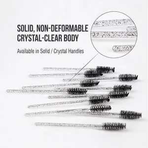 Disposable mascara wands with crystal glitter handles for eyelash and eyebrow grooming