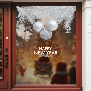 Weihnachts-Fensteraufkleber Statische Sticker Frohes Neues Jahr Schneeflocken Kiefernzweig Weiß Dekoration Für Glas Doppelseitig