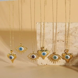 Fashion Copper Heart Evil Eye Pendant Necklace For Women Gold Zirconia Enamel Protective Jewelry Adjustable Clavicle Chain