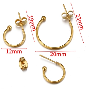 18k gold plated stainless steel C-shape earrings with size measurements of 12mm and 23mm