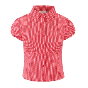 Women's vintage red polka dot puff sleeve short shirt with tailored slim fit design