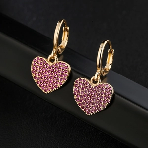 Elegant 18K gold plated heart drop earrings with sparkling pink cubic zirconia stones