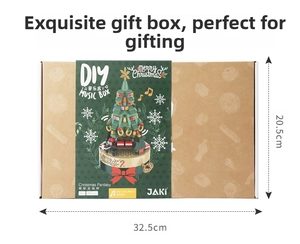 Christmas tree building block music box packaging showing 360 pieces for ages 8+
