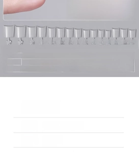Detailed size chart in mm for ultra-thin crescent-shaped half-cover false nail tips