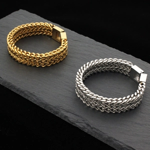 Men's double-row stainless steel dragon bone bracelets in gold and silver finish