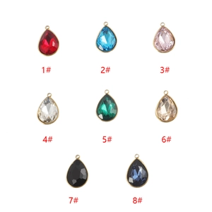Set of 8 teardrop birthstone pendants with gold stainless steel frames in various colors