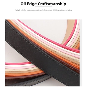 Close-up of premium leather belt edges showing fine stitching and multi-color options