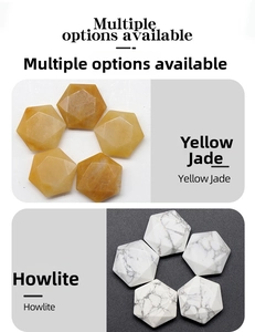 Detail of hexagon cut yellow jade and white howlite stones with natural mineral texture