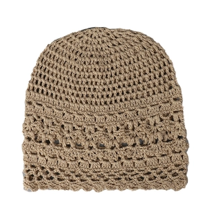 Gorro de ganchillo hecho a mano color caqui transpirable estilo lino de verano