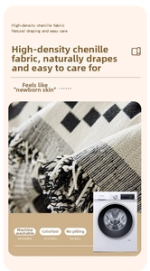 Close-up of high-density chenille sofa cover with black and white geometric pattern and tassels