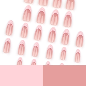 Rosafarbene French Almond Press-on Nägel Set mit glänzendem Finish und 3D-Design auf Weiß