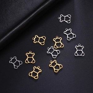 Mini stainless steel hollow bear charms in gold and silver for DIY jewelry making
