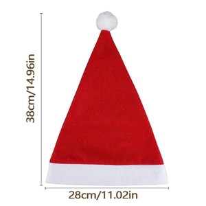 Classic red Christmas hat with white plush trim, sized 38x28cm for holiday decor