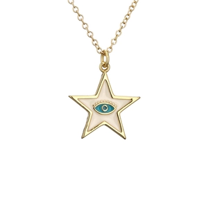 Collier étoile doré minimaliste avec pendentif œil bleu sur fond en émail blanc pur