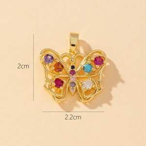 3D butterfly pendant in gold-plated copper with colorful zircon stones measuring 2x2.2cm