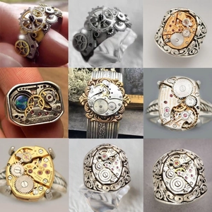 Steampunk Mechanical Watch Movement Gear Ring Alloy Vintage Industrial Style Jewelry For Men Women Gothic Accessory