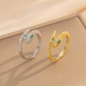 Snake Shaped Ring Copper Zircon Inlaid Open Adjustable Luxury Fashion Jewelry Green Eye Design Women Finger Accessories