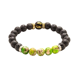 Chakra yoga meditation bracelet with natural lava stone and engraved spiritual beads