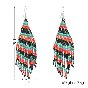 Handmade beaded tassel earrings dimensions showing 9.4cm length and 2.7cm width