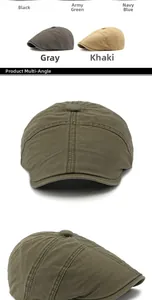 Mehrwinkelansicht von Vintage Baumwoll-Baskenmützen in Schwarz, Marine, Grau und Khaki