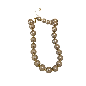 Baroque champagne pearl necklace with gold metal beads and adjustable clasp link
