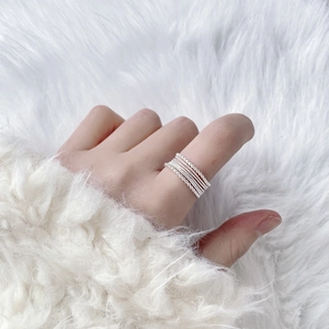 Minimalist S925 sterling silver stacked rings set with woven and beaded textures