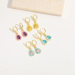 French vintage style drop earrings in various colors with gold-plated metal and gems