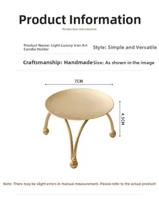 Detailed close-up of golden iron candlestick tray with 7cm diameter and 4.5cm height