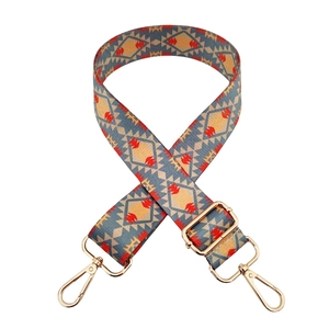 Adjustable colorful geometric tribal pattern bag strap with gold metal buckles