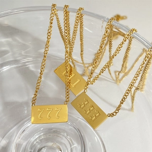 Gold 18K plated square angel number necklaces featuring engraved 111, 222, 333 pendants