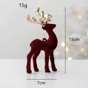 Burgundy flocked reindeer ornament with gold antlers, 15cm Christmas table decoration