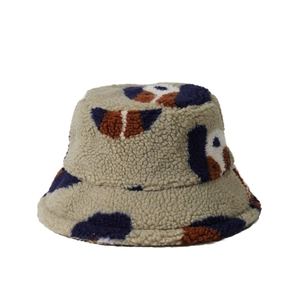 Winter faux sherpa bucket hat with vintage colorful patterns for men and women