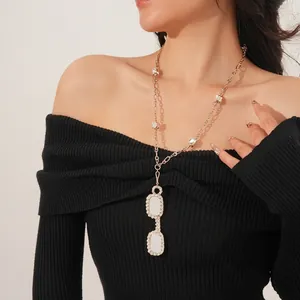 Glasses Frame Pendant Necklace Alloy Zircon Spectacle Design Long Sweater Chain For Women Fashion Jewelry