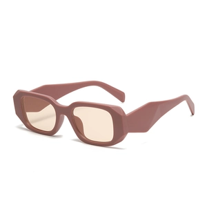 Retro square frame sunglasses in morandi pink with wide legs and tinted lenses