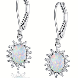 Elegant Oval Synthetic Opal Sunflower Drop Earrings Copper Zirconia White Gold Plated Earrings For Women Fashion Jewelry Gift