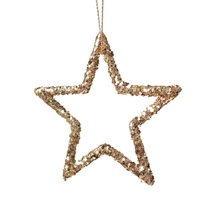 Sparkling gold sequin star ornament with hanging string for Christmas tree decoration