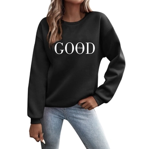 Women Good Vibes Letter Print Sweatshirt Long Sleeve Crewneck Casual Pullover Streetwear Fashion Top